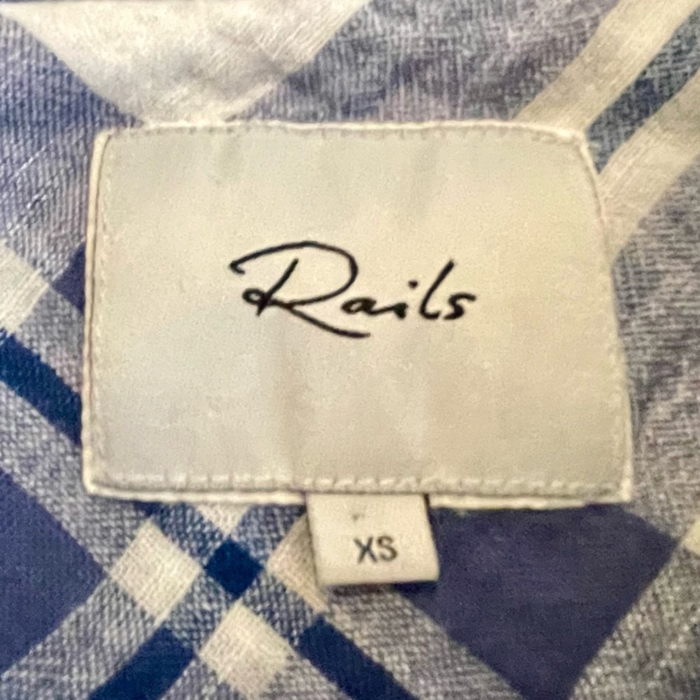 Rails Linen Blend Charli Lapis Coast White Button Front Shirt - Picture 9 of 12